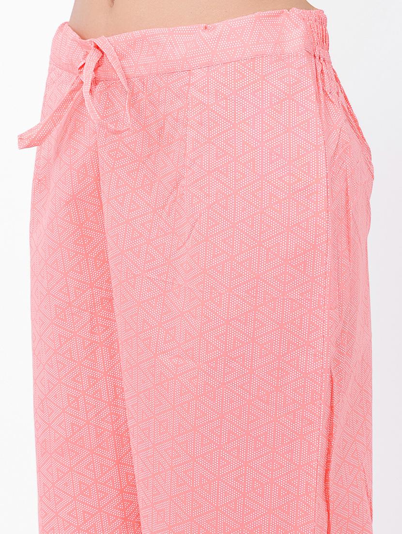 women peach block printed kurta palazzo set - 21320609 - Standard Image - 5