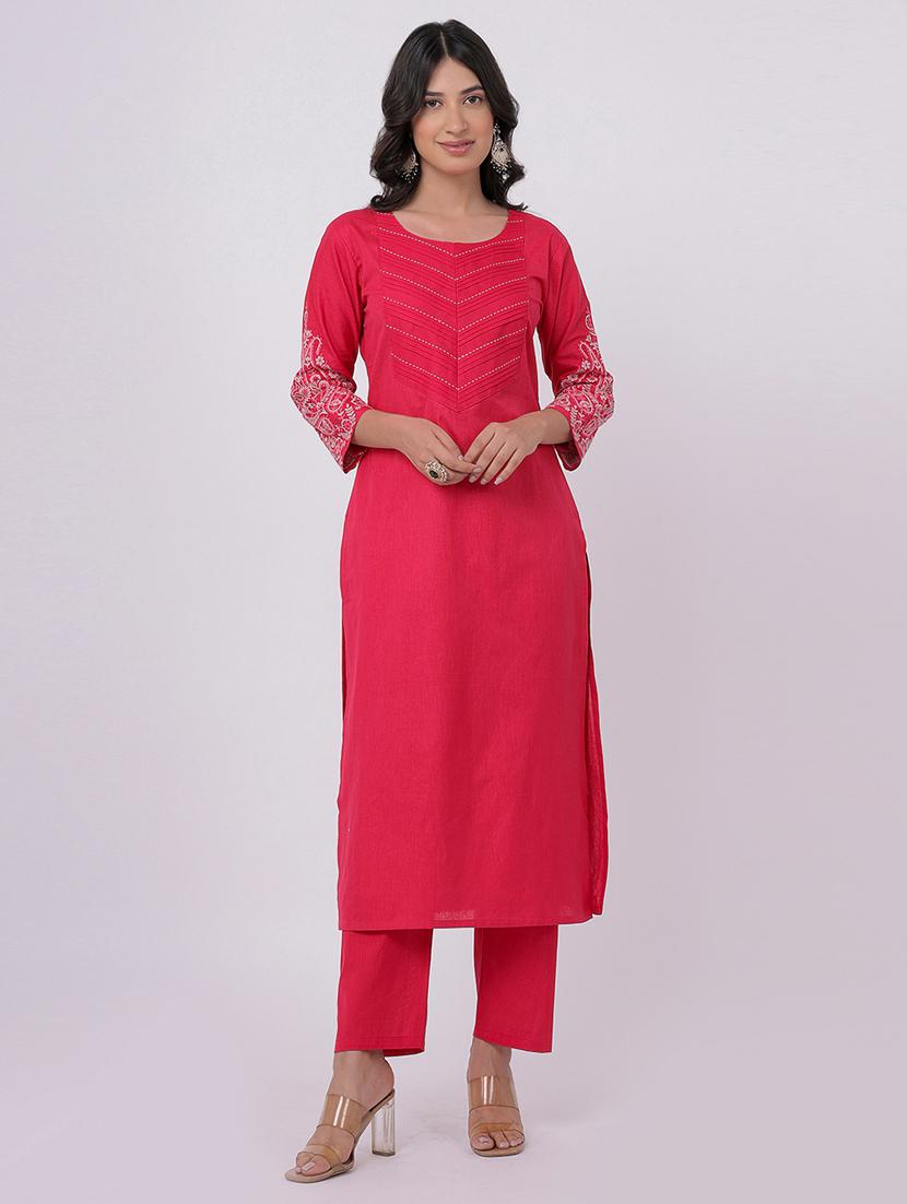 pink cotton kurta pant set - 21320621 - Zoom Image - 0