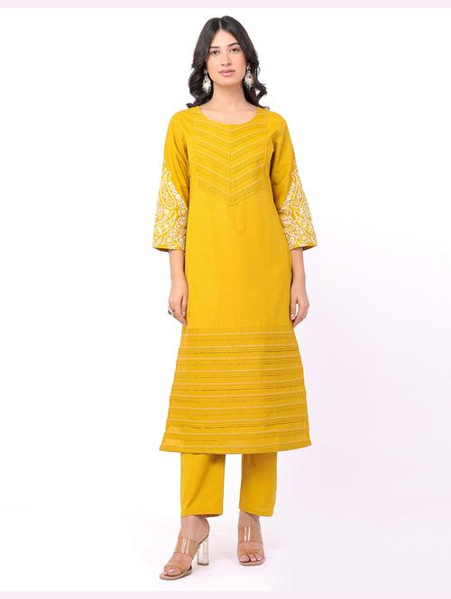 yellow cotton kurta pant set - 21320623 - Standard Image - 0