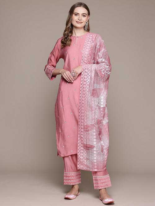 women three quarter sleeve kurta pant with dupatta set - 21320659 - Standard Image - 0