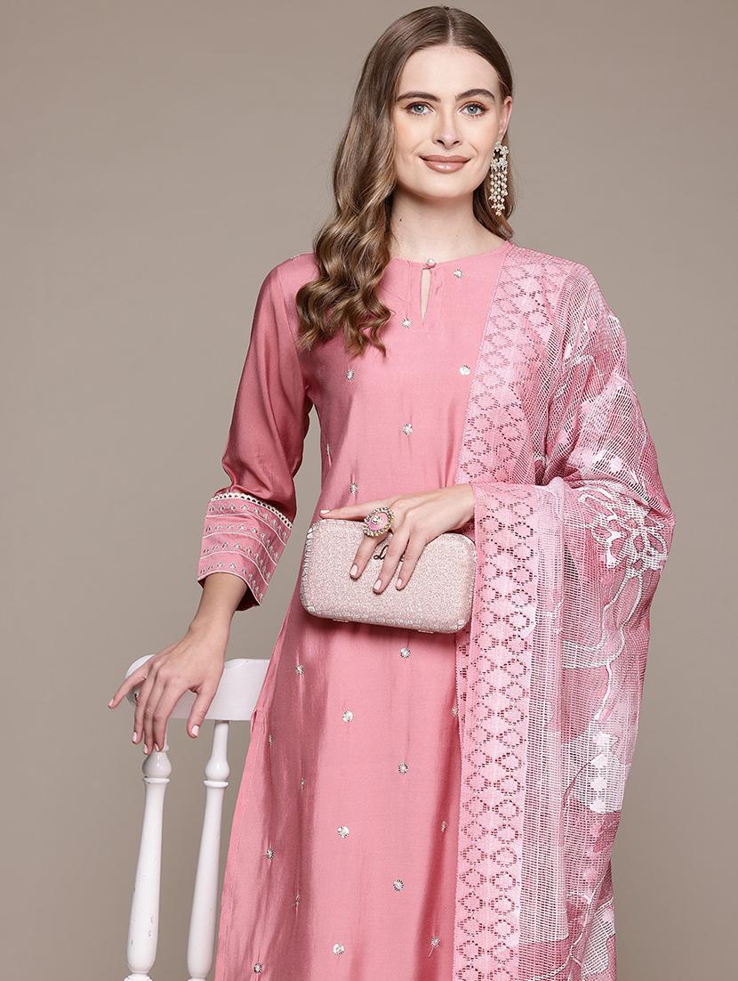 women three quarter sleeve kurta pant with dupatta set - 21320659 - Standard Image - 3