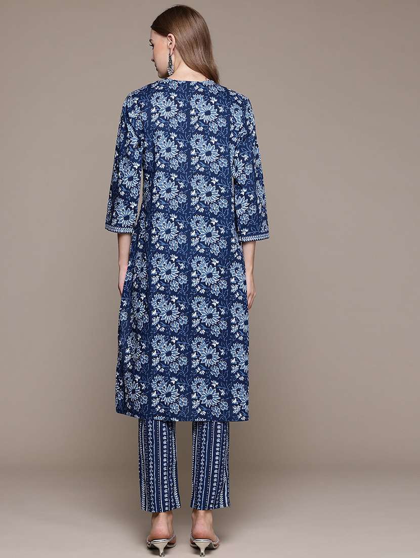 women floral printed notch neck kurta pant set - 21320696 -  Standard Image - 3