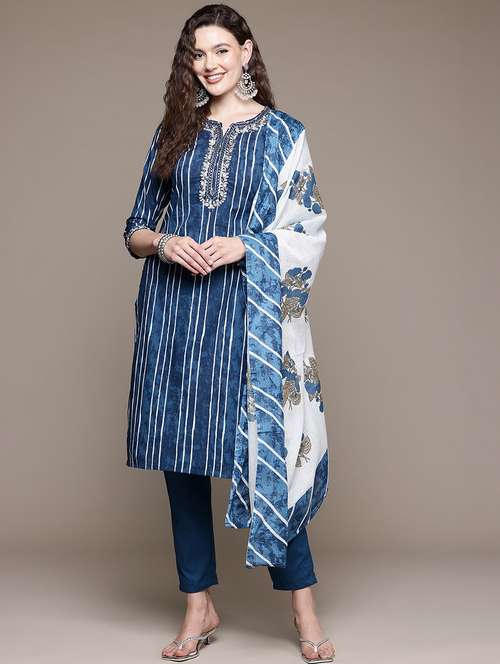women three quarter sleeve kurta pant with dupatta set - 21320714 -  Standard Image - 0