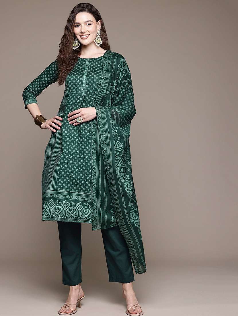 women three quarter sleeve kurta pant with dupatta set