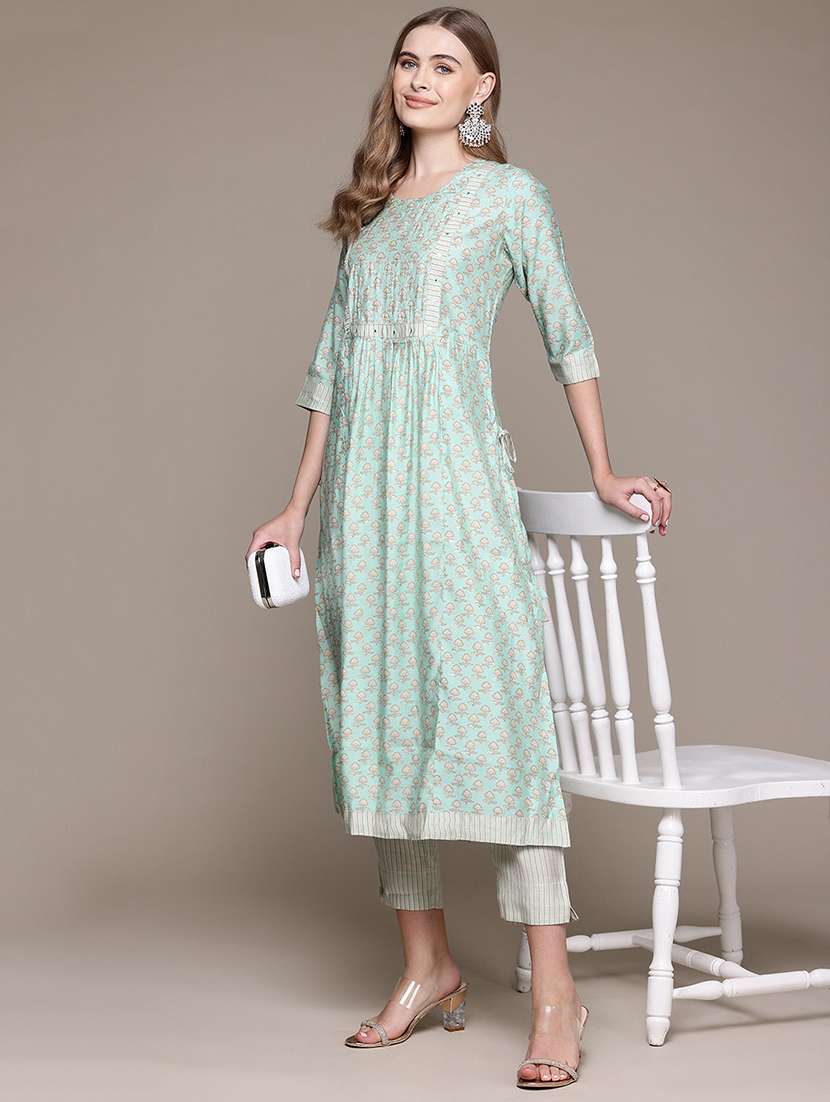 women printed round neck kurta pant set - 21320741 -  Standard Image - 3