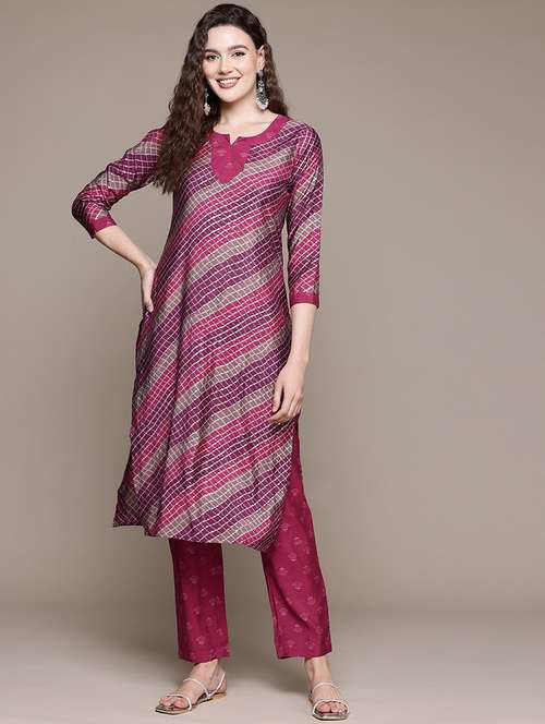women printed notch neck kurta pant set - 21320744 -  Standard Image - 0