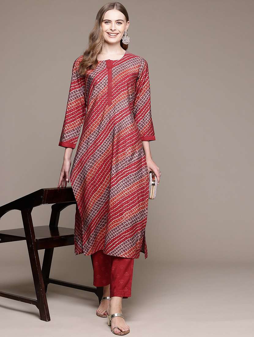 women printed round neck kurta pant set - 21320745 -  Standard Image - 3