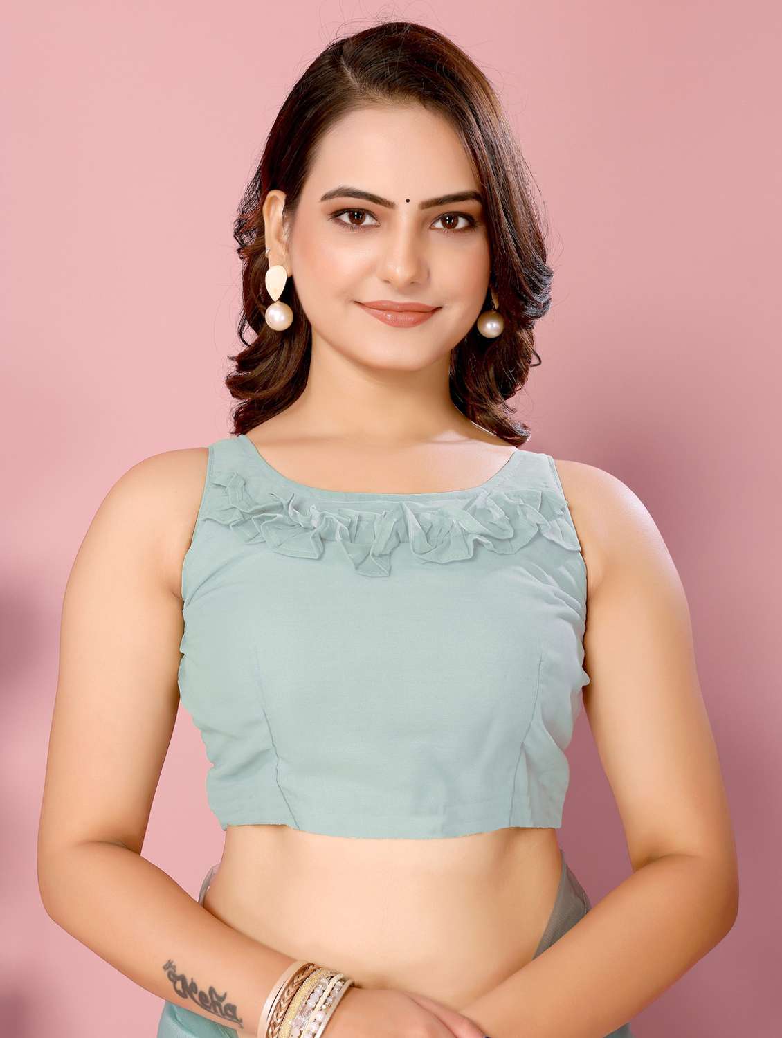 women light blue embroidered saree with blouse - 21320756 -  Standard Image - 3