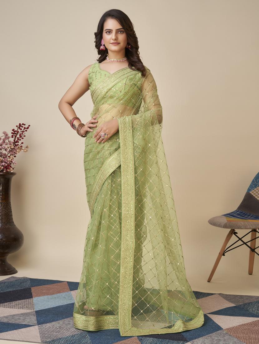women green embroidered saree with blouse - 21320779 - Zoom Image - 0