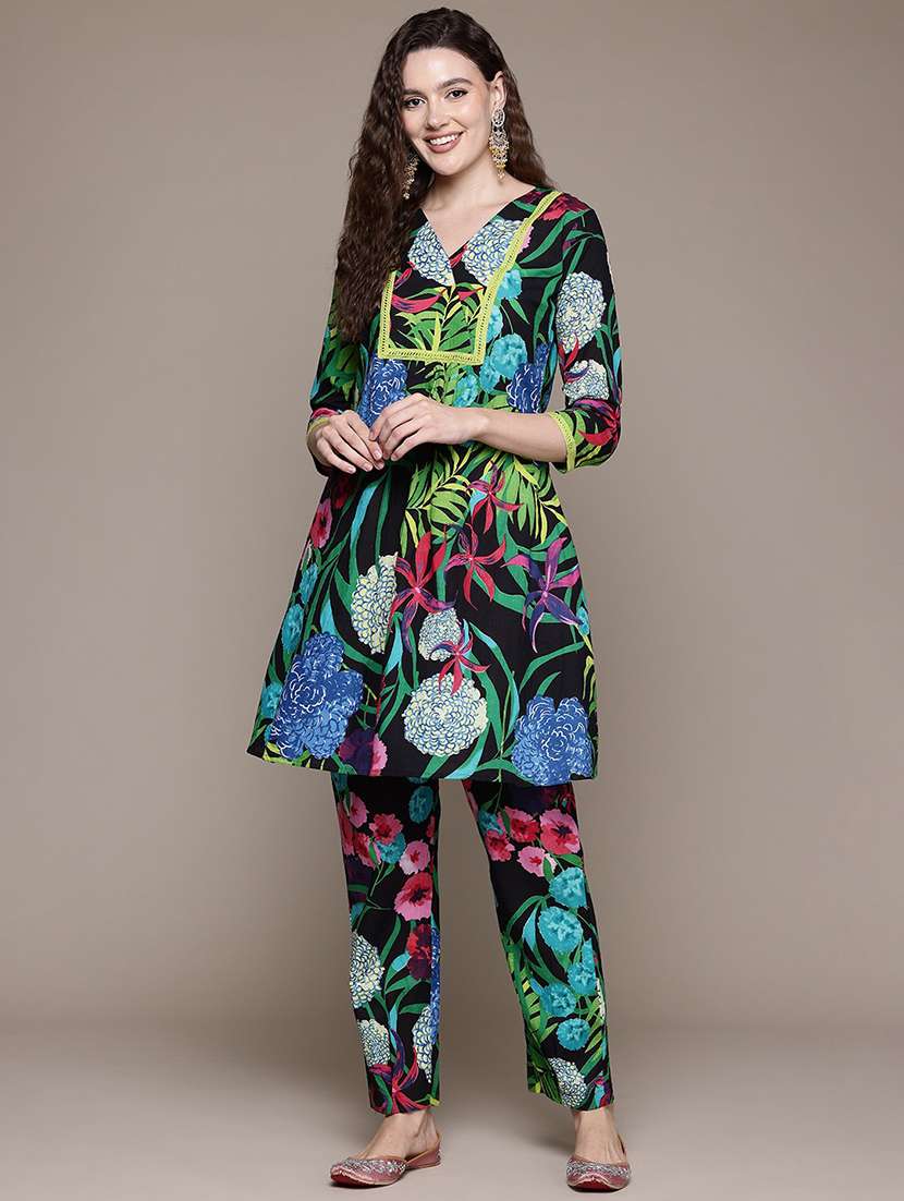 women floral printed cotton co-ord set