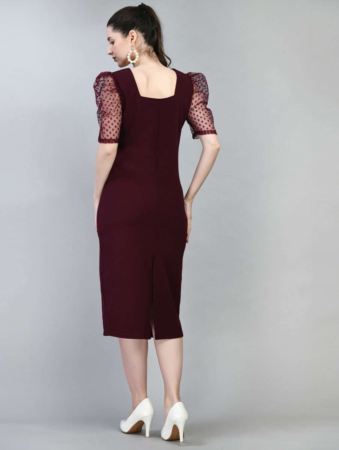 women burgundy cotton blend bodycon dress - 21322333 -  Standard Image - 3