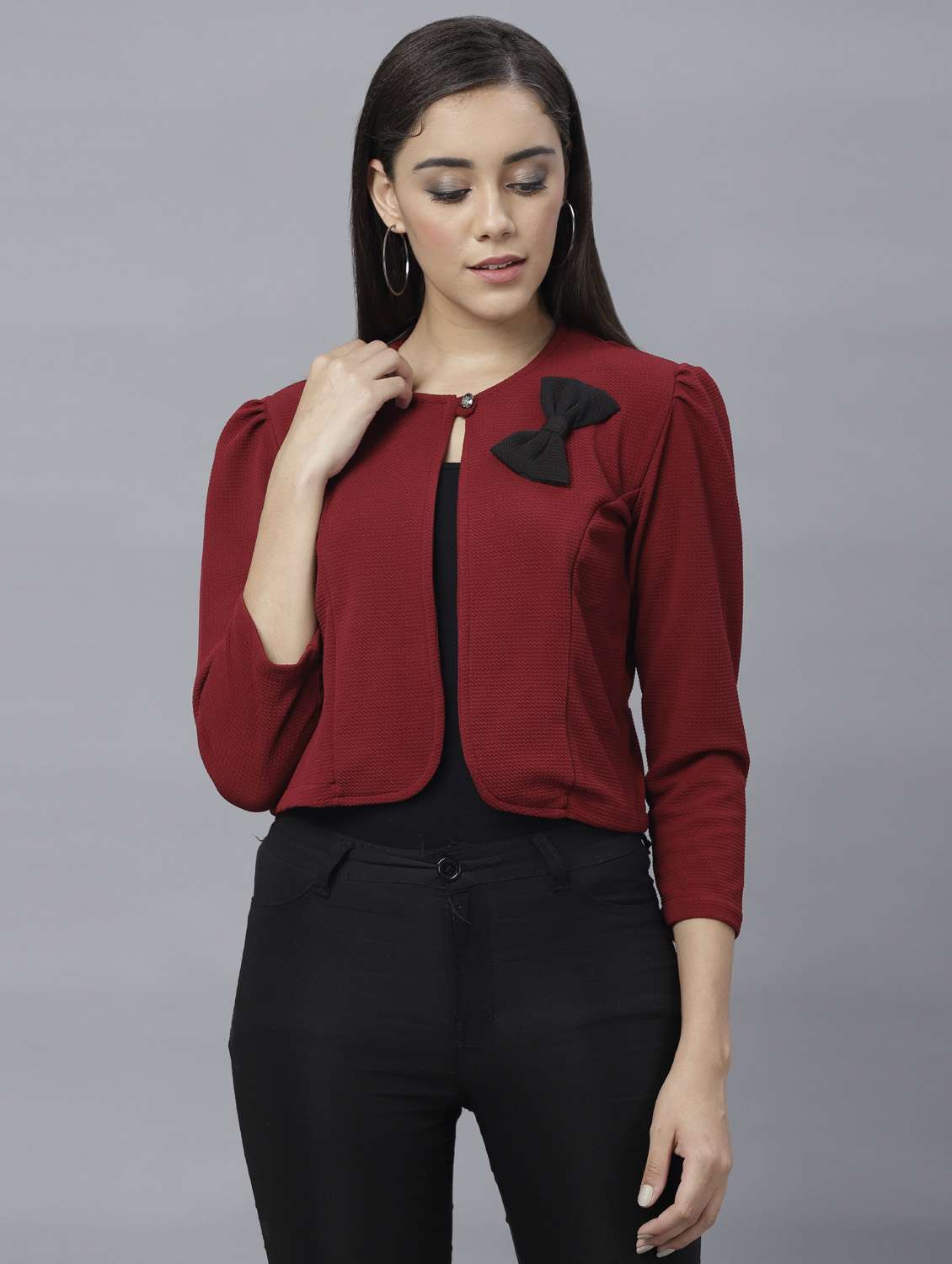 women maroon cotton blend summer jacket - 21322635 -  Zoom Image - 0