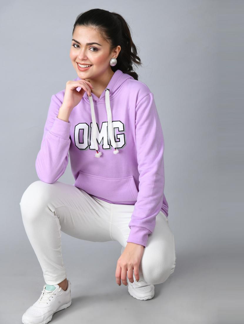 women lavender fleece front print sweatshirt - 21322648 - Standard Image - 3