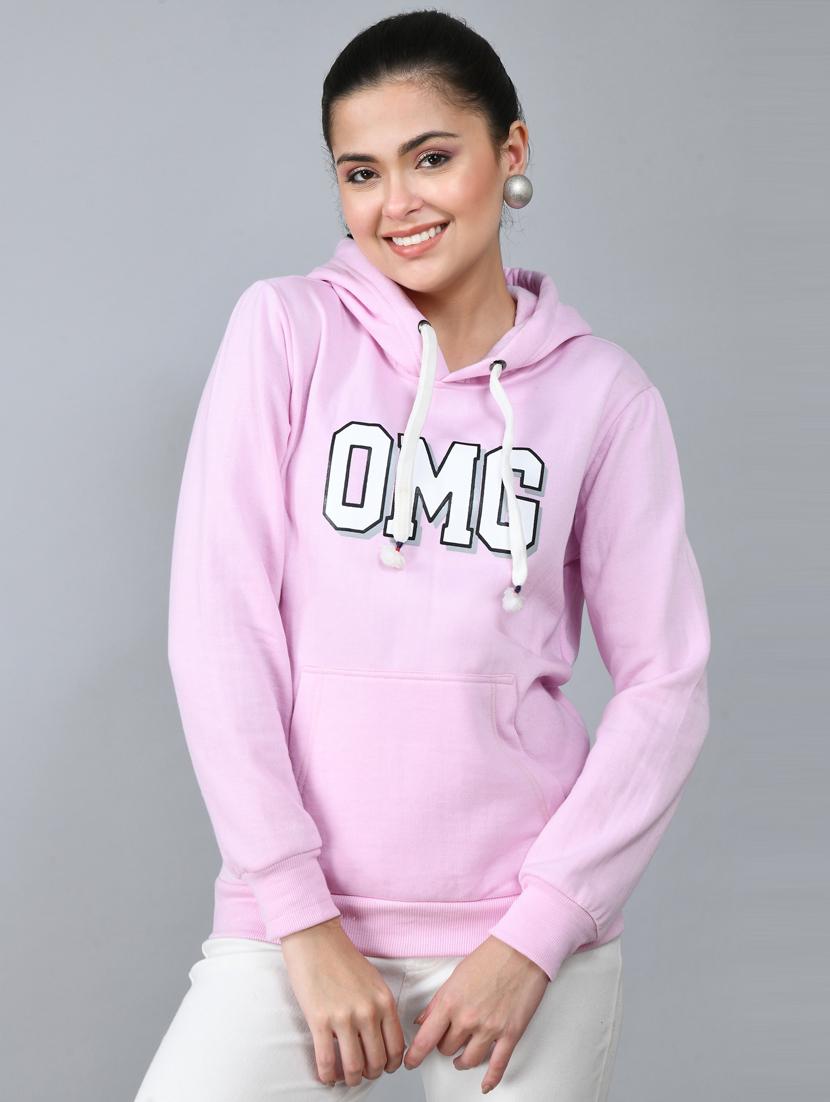 women pink fleece front print sweatshirt - 21322649 - Zoom Image - 0