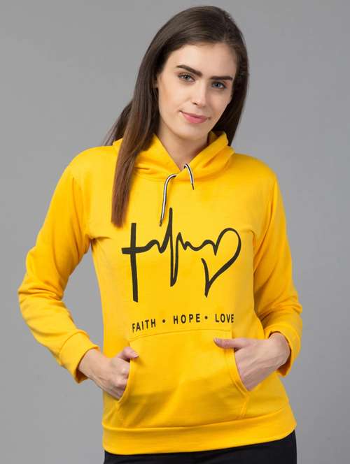 women yellow fleece front print sweatshirt - 21322650 - Standard Image - 0