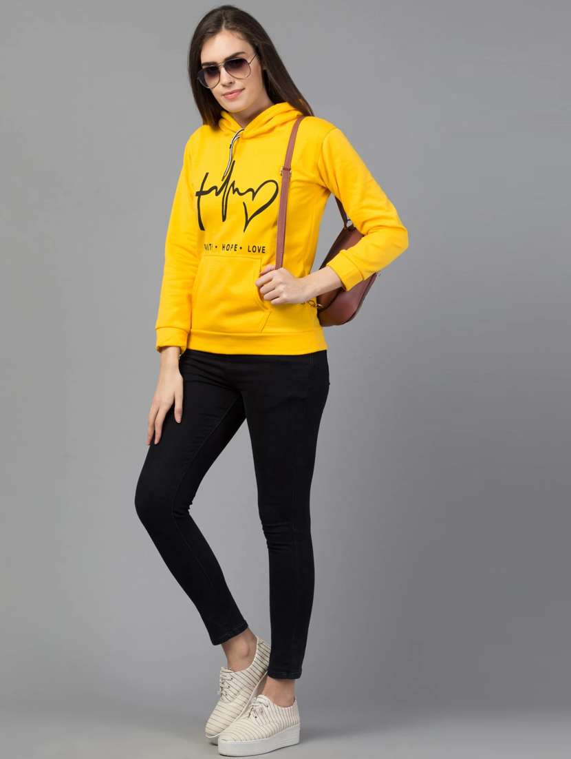women yellow fleece front print sweatshirt - 21322650 - Standard Image - 3