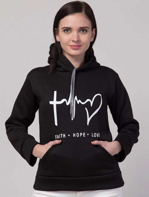 women black fleece front print sweatshirt - 21322652 -  Standard Image - 0