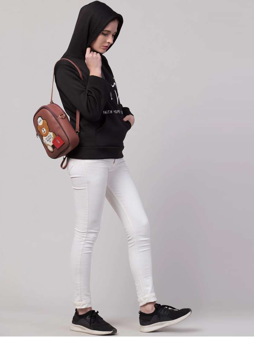 women black fleece front print sweatshirt - 21322652 - Standard Image - 3