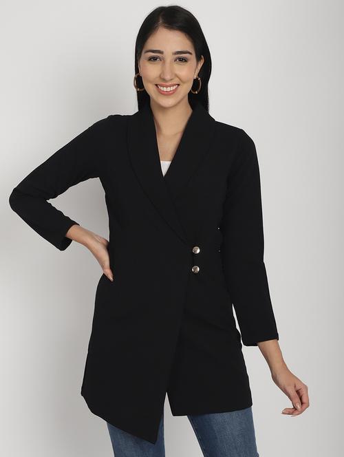 women solid shawl collar double breasted blazer - 21324443 -  Standard Image - 0