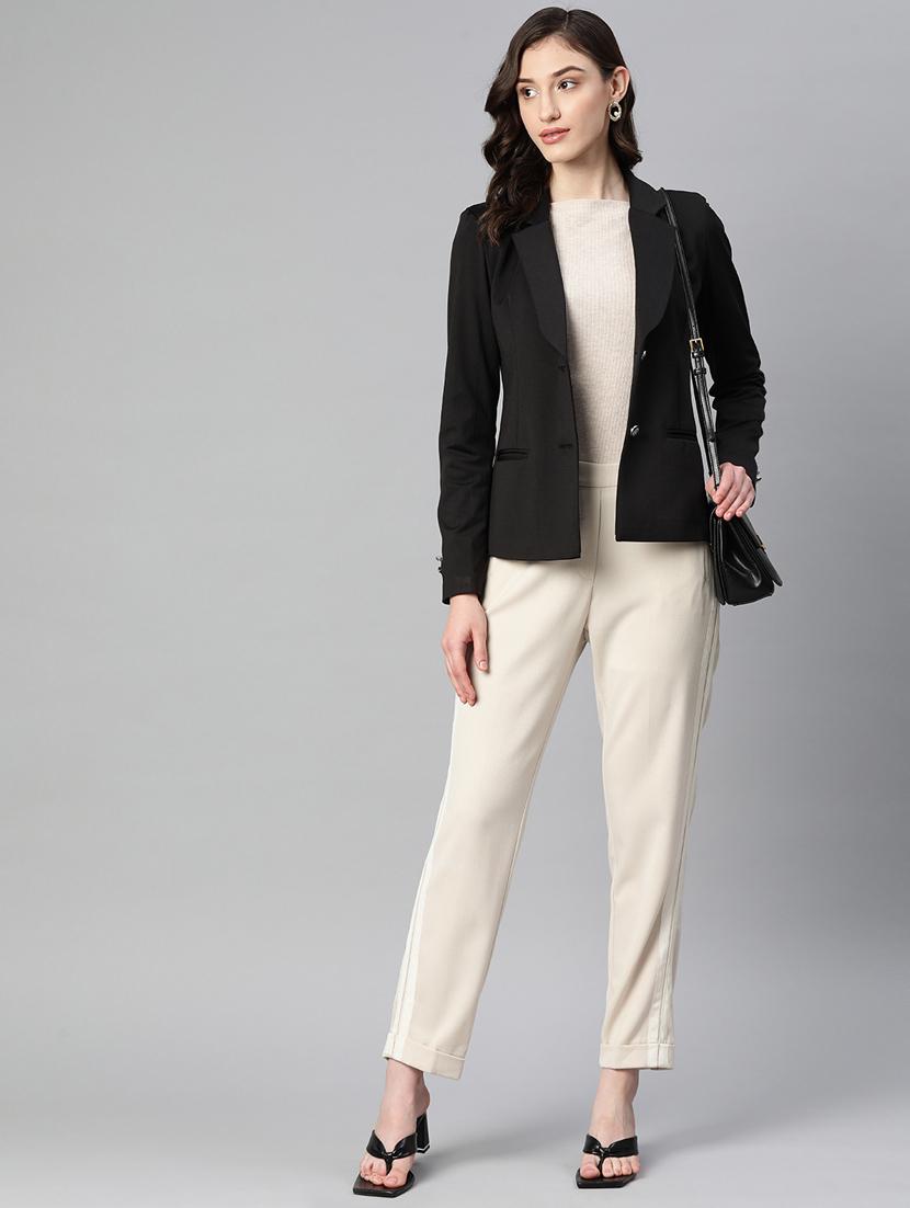 women solid lapel collar single breasted blazer - 21324448 - Standard Image - 3