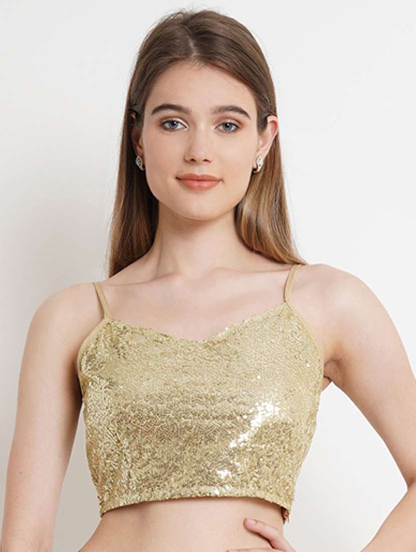 women gold polyester crop top