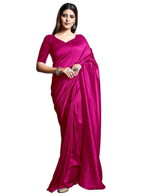 women magenta plain saree with blouse - 21324858 -  Standard Image - 0