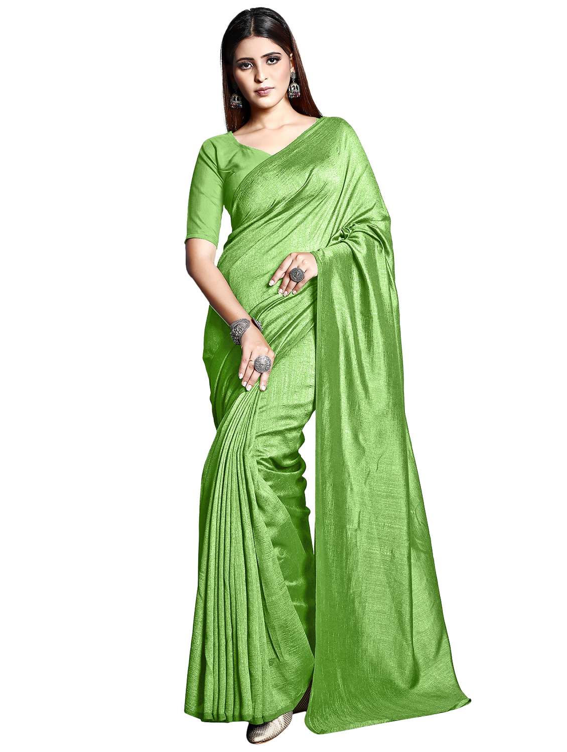 women neo mint plain saree with blouse