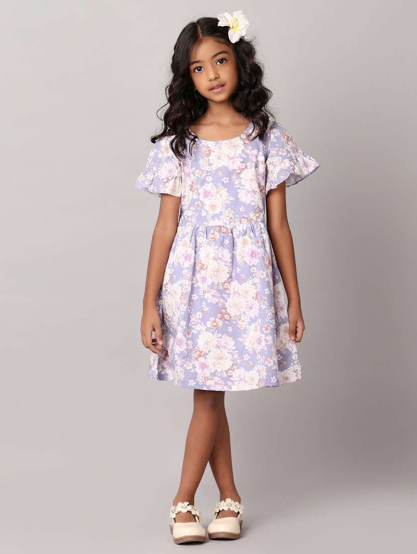 girls floral printed round neck frock