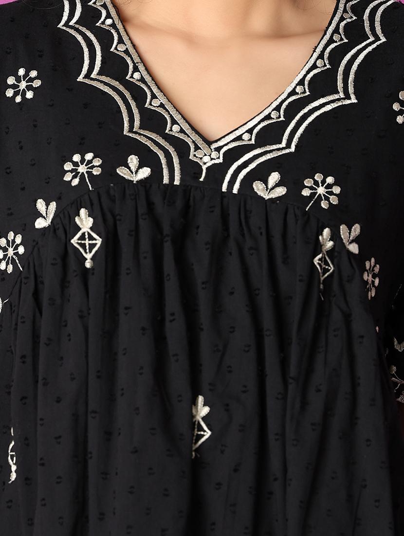 women black embroidered fit & flare dress - 21325028 - Standard Image - 5