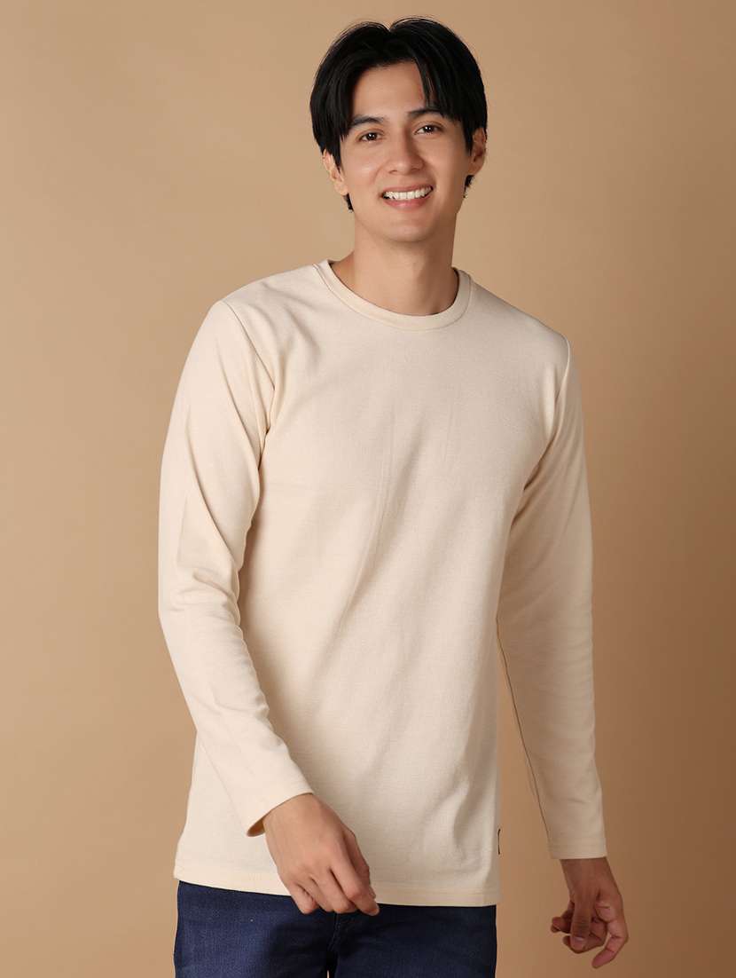 beige cotton front print tshirt