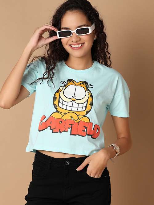 women round neck printed crop t-shirt - 21325126 - Standard Image - 0