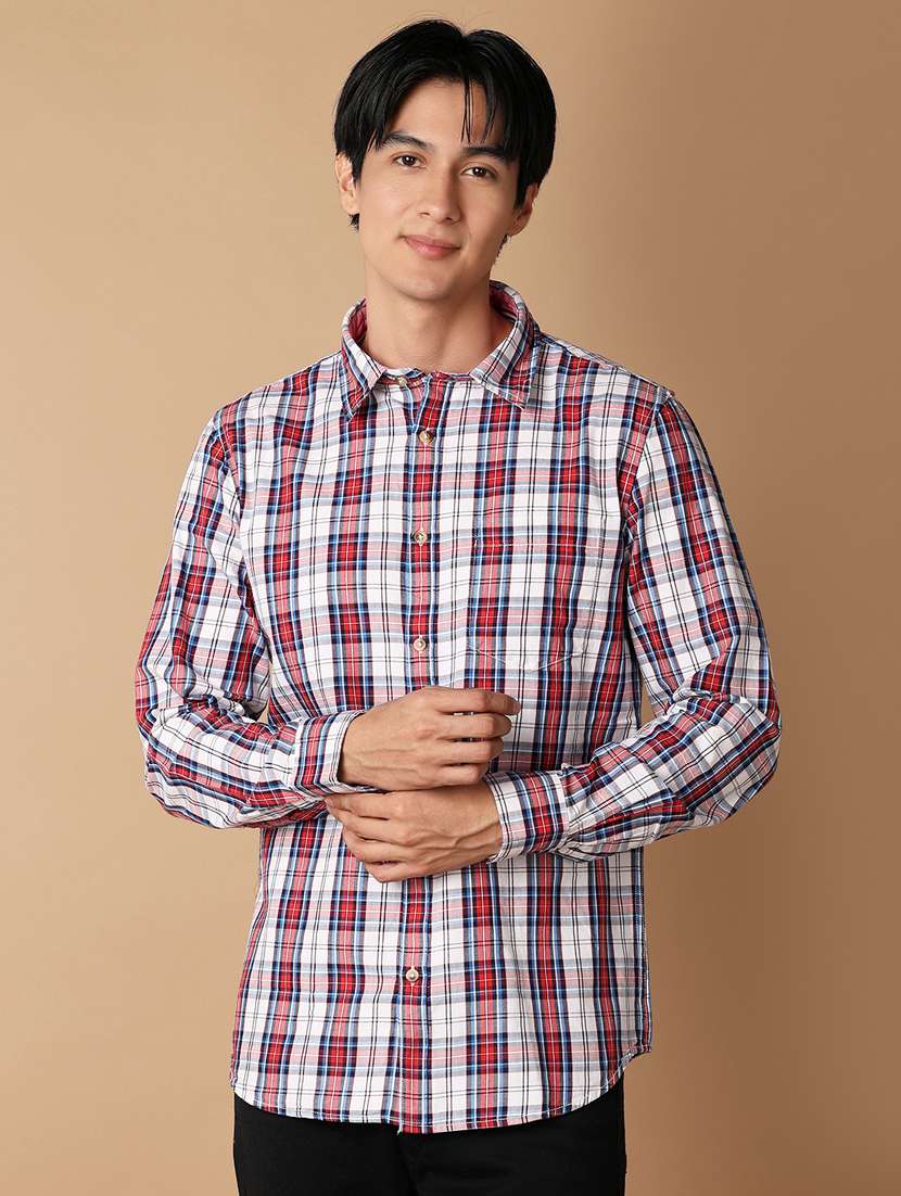 men checkered cotton casual shirt