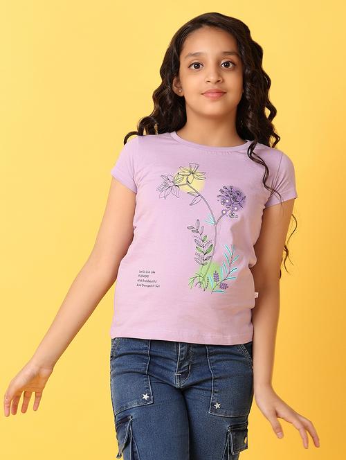 girls front printed round neck tee - 21325150 - Standard Image - 0