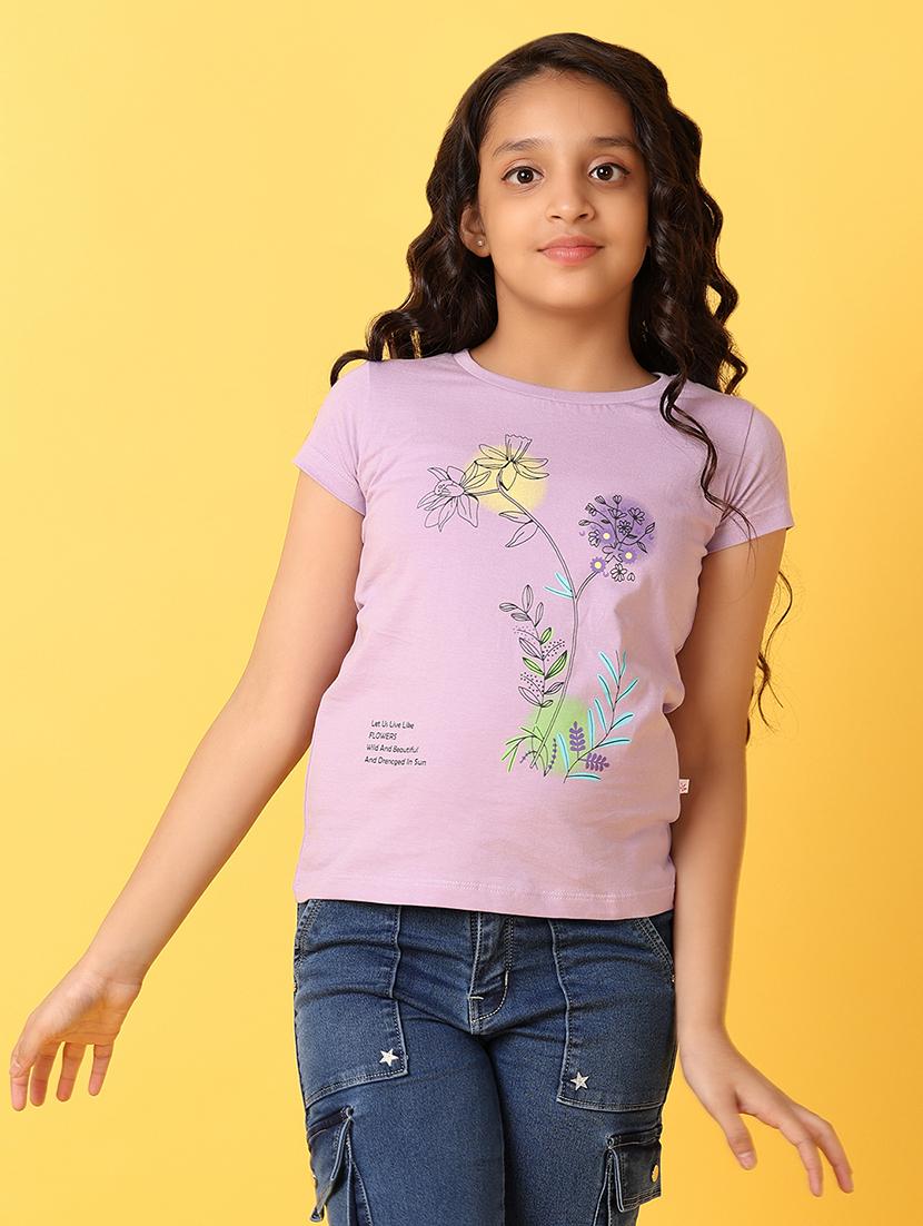 girls front printed round neck tee - 21325150 - Zoom Image - 0