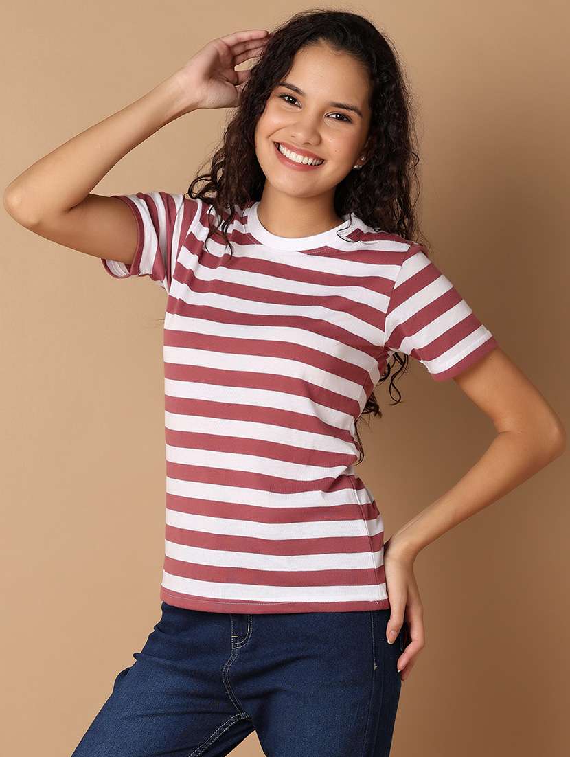women round neck stripes regular t-shirt
