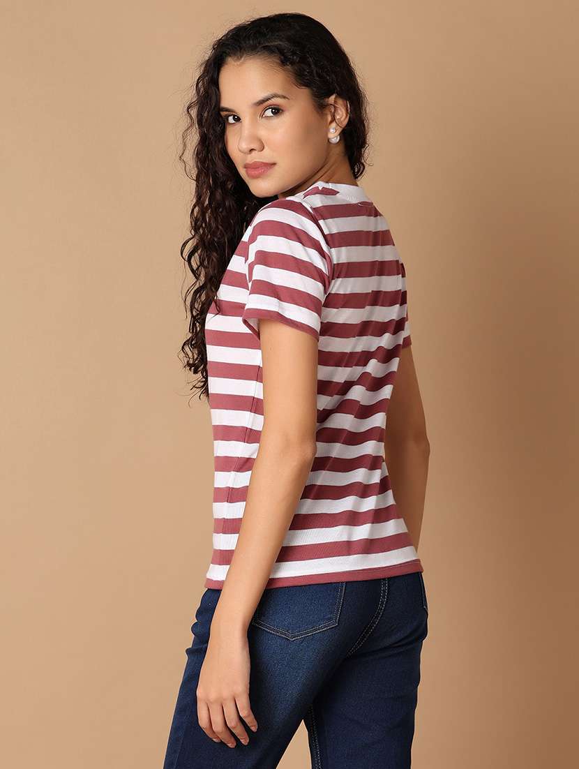 women round neck stripes regular t-shirt - 21325153 -  Standard Image - 3