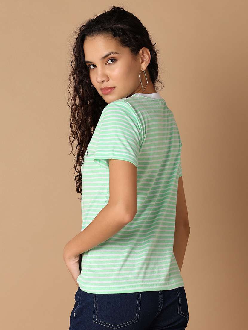 women round neck stripes regular t-shirt - 21325155 -  Standard Image - 3