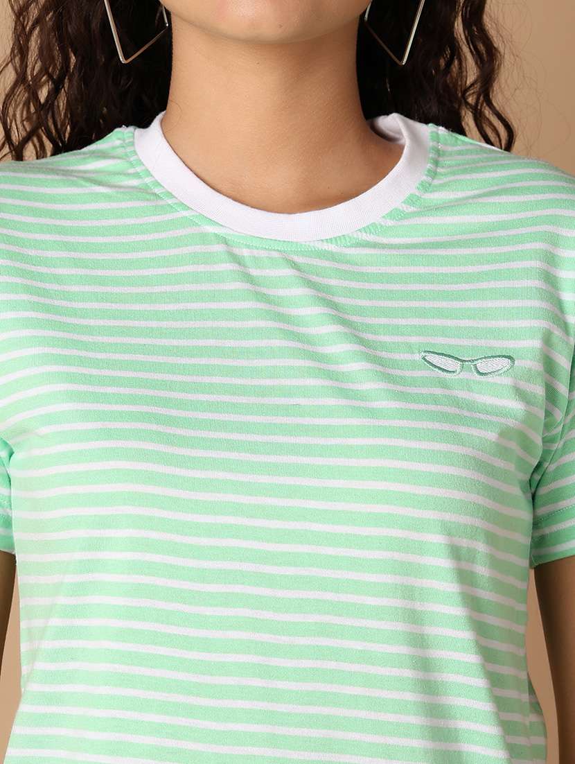 women round neck stripes regular t-shirt - 21325155 -  Standard Image - 5