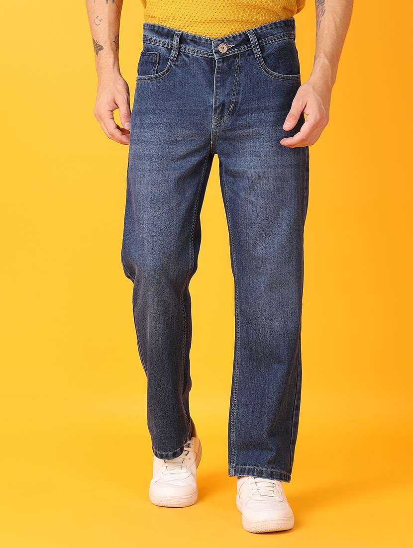 men mid rise plain straight fit jeans