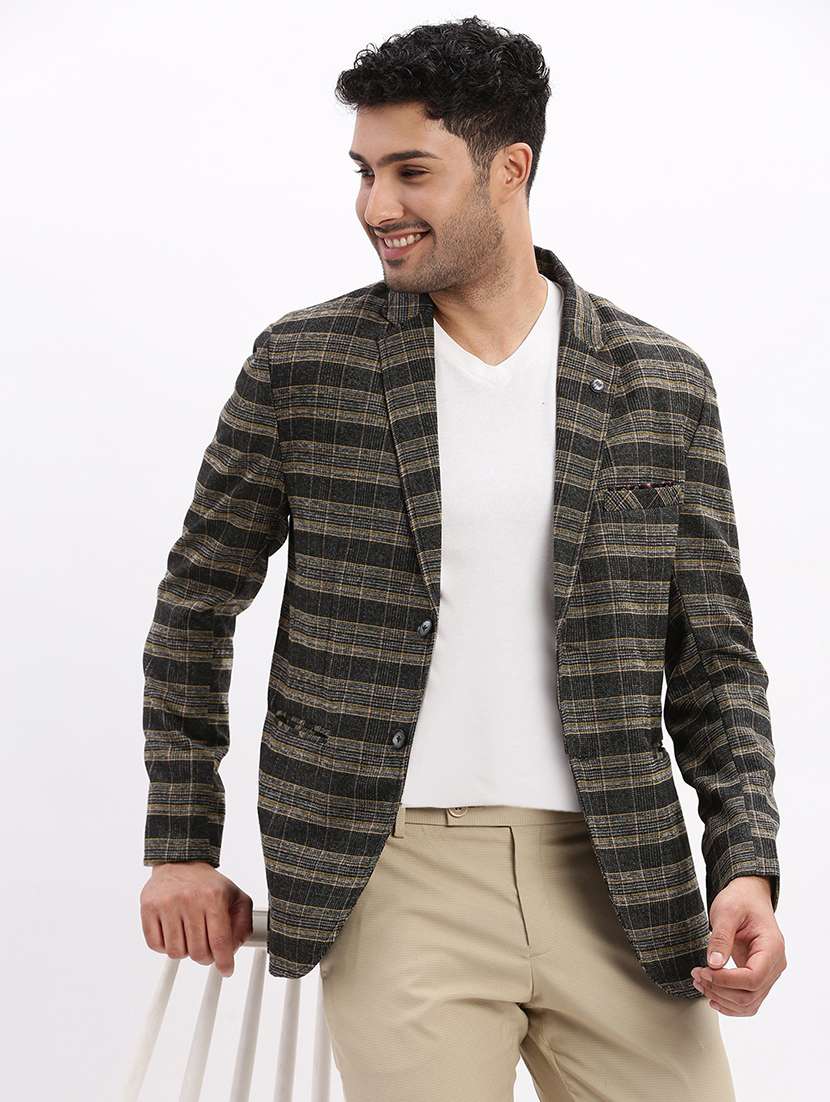 men checkered single breasted casual blazer