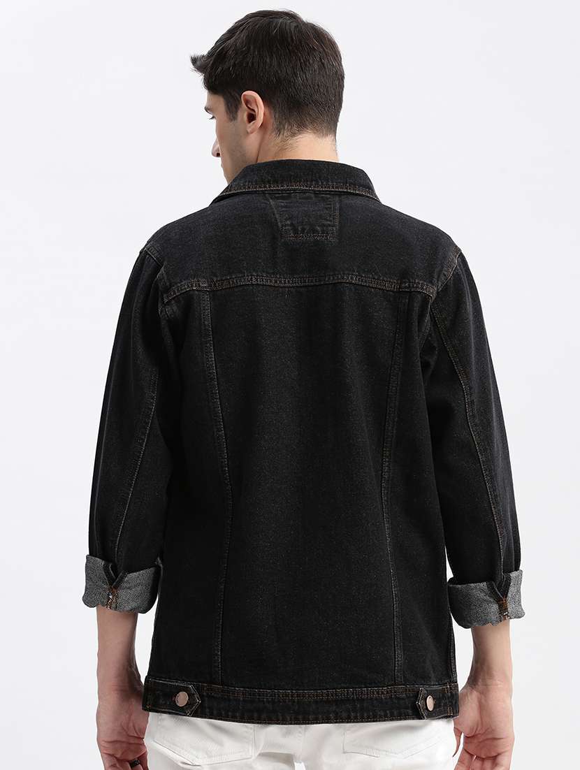 black solid denim jacket - 21325470 - Standard Image - 3