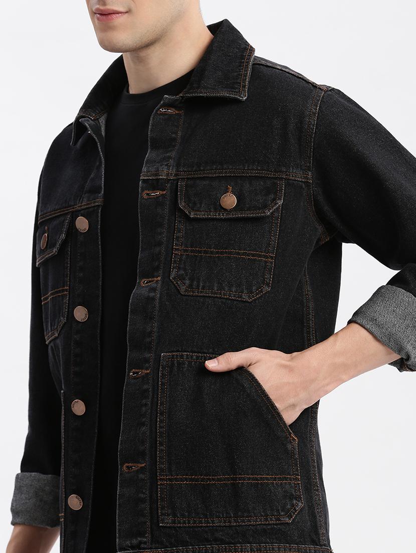 black solid denim jacket - 21325470 - Standard Image - 5