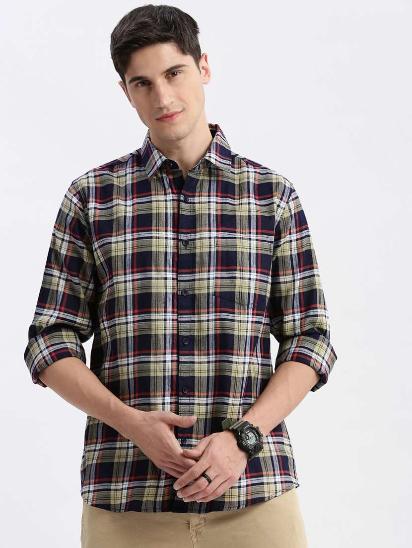 men checkered cotton casual shirt