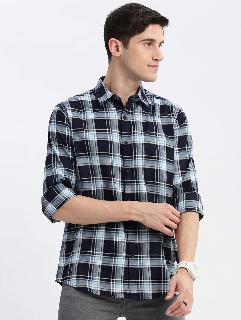men checkered cotton casual shirt