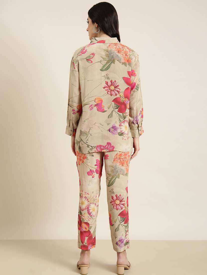 women beige viscose shirt and trouser co-ord set - 21325486 - Standard Image - 3