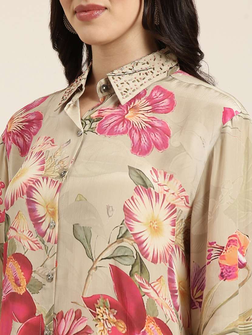 women beige viscose shirt and trouser co-ord set - 21325486 - Standard Image - 5