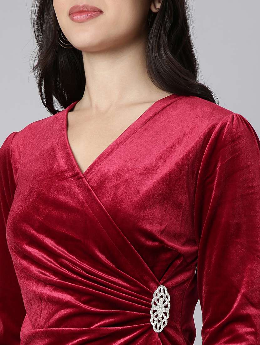 women burgundy velvet a-line dress - 21325489 - Standard Image - 5