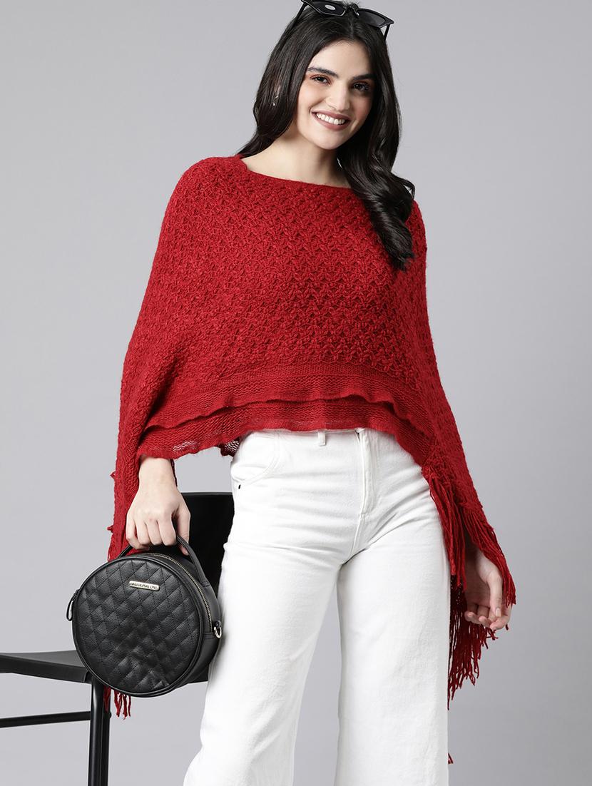 women red acrylic poncho - 21325542 - Standard Image - 3