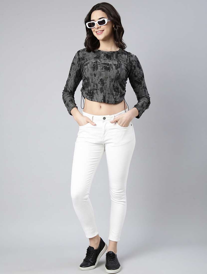women grey cotton blend regular top - 21325602 - Standard Image - 3