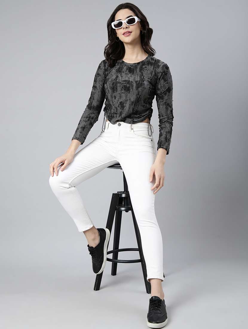 women grey cotton blend regular top - 21325602 - Standard Image - 5